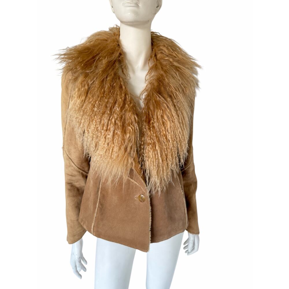 Vintage Guess Suede Jacket with Mongolian Fur Collar sz M